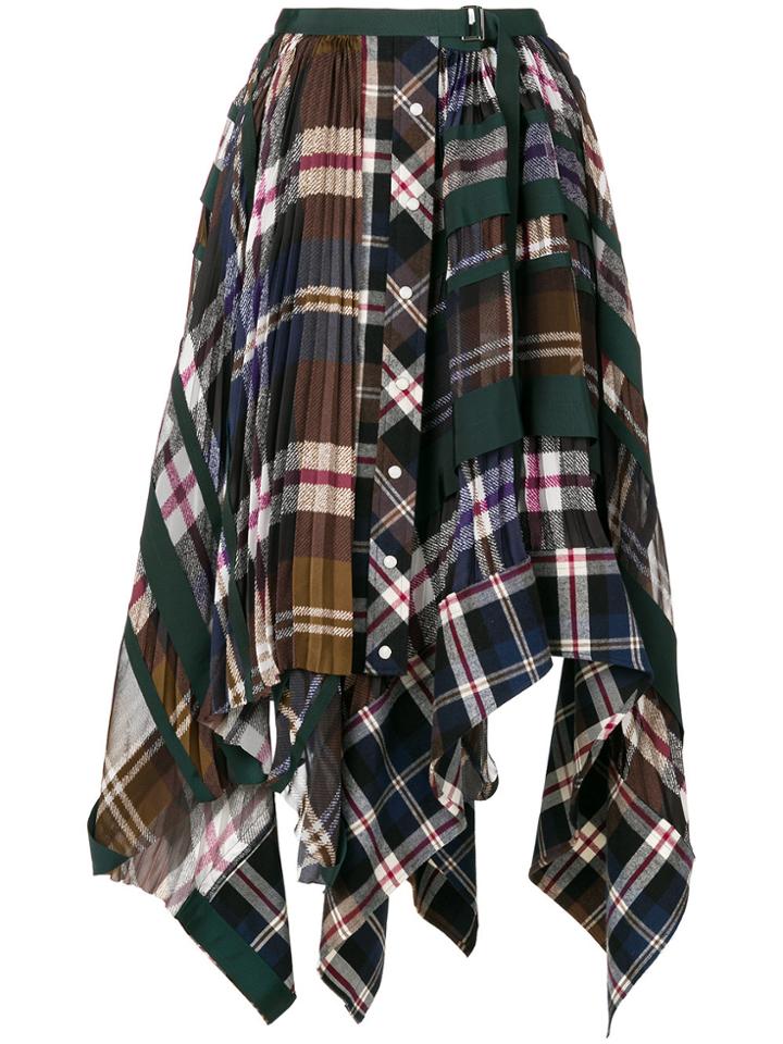 Sacai Plaid And Pleated Skirt - Multicolour