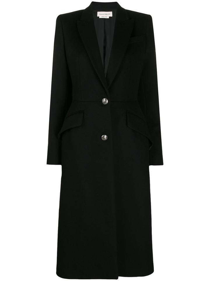 Alexander Mcqueen Single Breasted Fitted Coat - Black