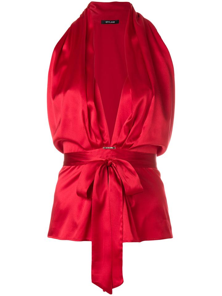 Styland Tie Waist Blouse - Red