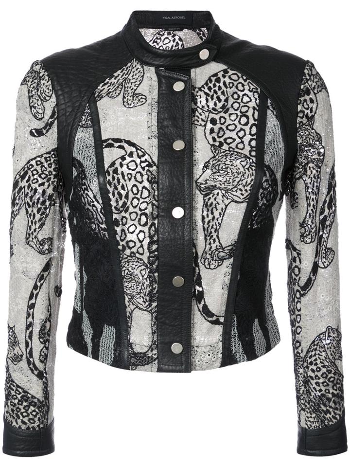 Yigal Azrouel - Leopard Embroidery Jacket - Women - Lamb Skin/polyester - 8, Black, Lamb Skin/polyester