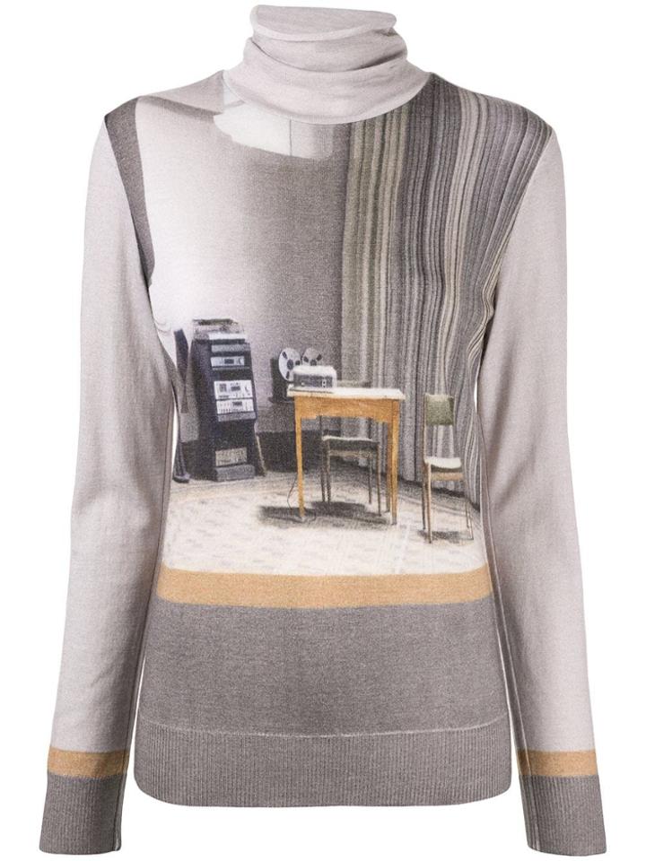 Undercover Graphic Print Mock Neck Jumper - Brown