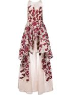 Marchesa Notte Floral High Low Gown, Women's, Size: 6, White, Polyester