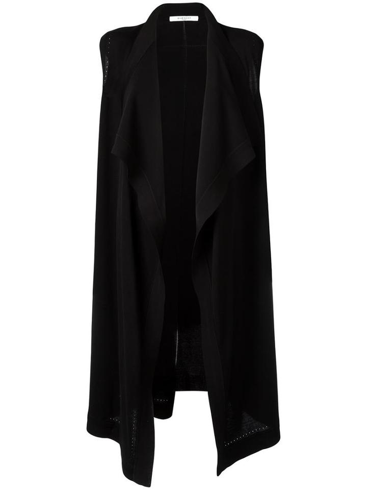 Givenchy Waterfall Hem Sleeveless Cardigan, Women's, Size: Medium, Black, Wool