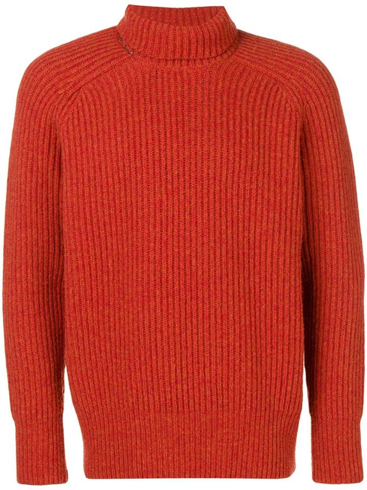 Ami Paris Rib Turtleneck Jumper - Orange