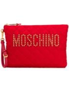 Moschino Quilted Logo Plaque Clutch - Red