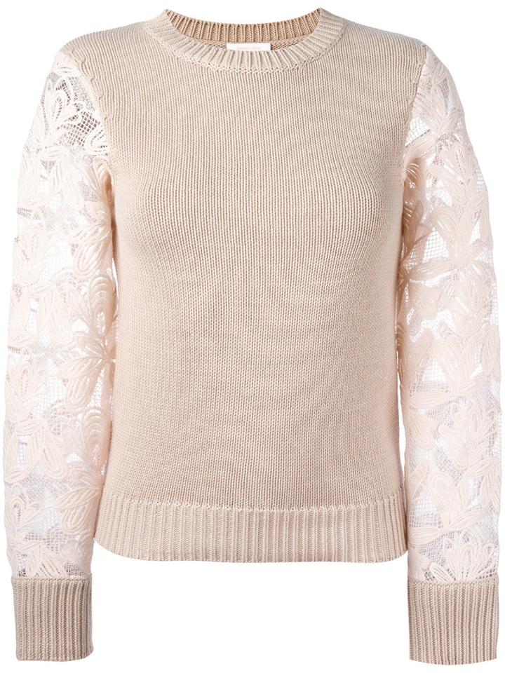 See By Chloé Lace-sleeve Sweater, Women's, Size: Small, Pink/purple, Cotton