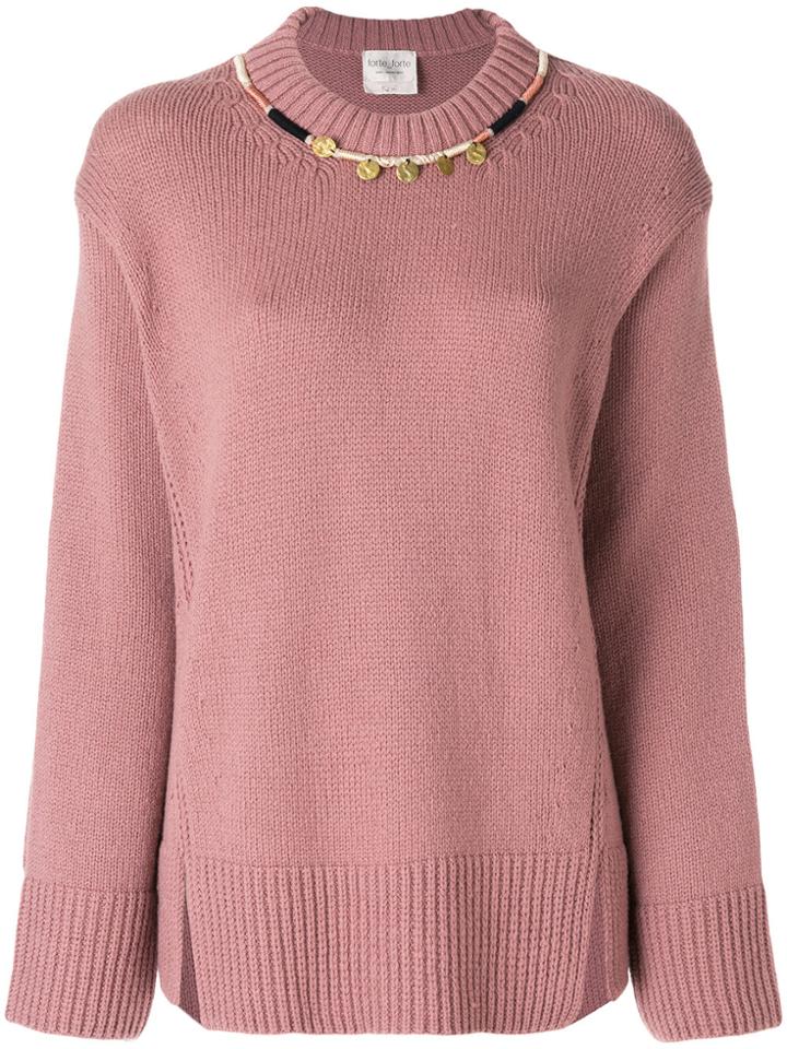 Forte Forte Oversized Necklace Detail Sweater - Pink & Purple