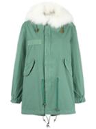 Mr & Mrs Italy Mid Parka Coat, Women's, Size: Medium, Green, Cotton/racoon Fur