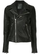 Fagassent Leather Biker Jacket - Black