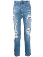 Balmain Distressed Straight-leg Jeans - Blue
