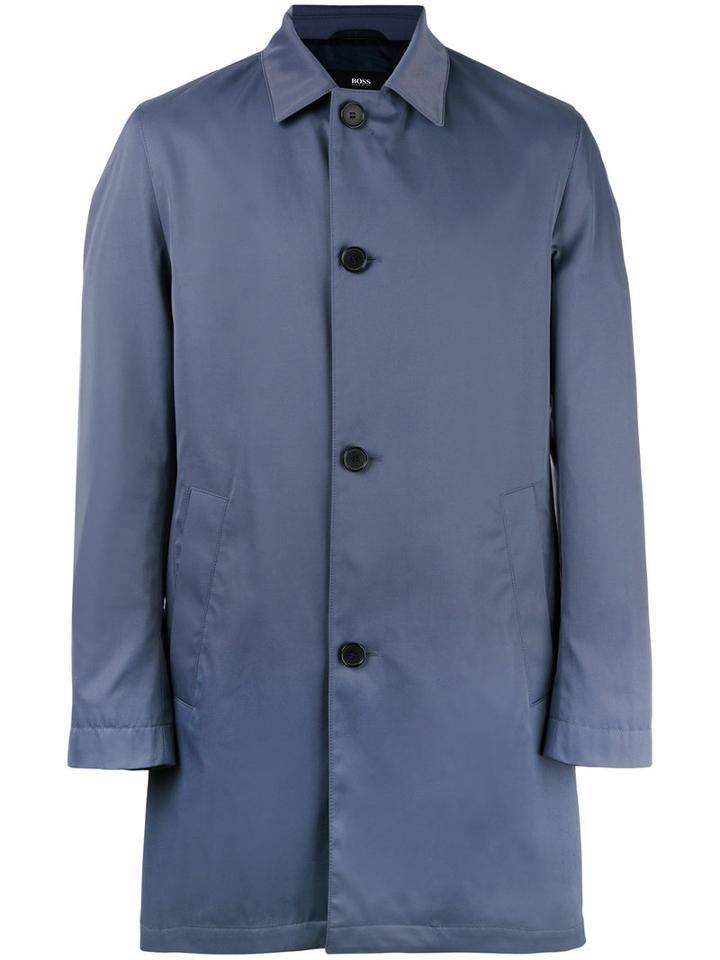 Boss Hugo Boss Button Up Raincoat, Men's, Size: 46, Blue, Polyester/cotton