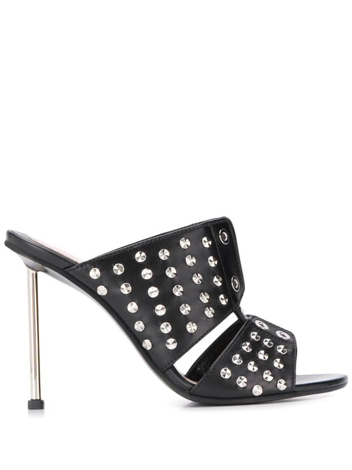 Alexander Mcqueen Pin Heel Studded Mules - Black/silver
