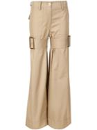 Sacai Buckle Strap Trousers, Women's, Size: 2, Nude/neutrals, Cotton