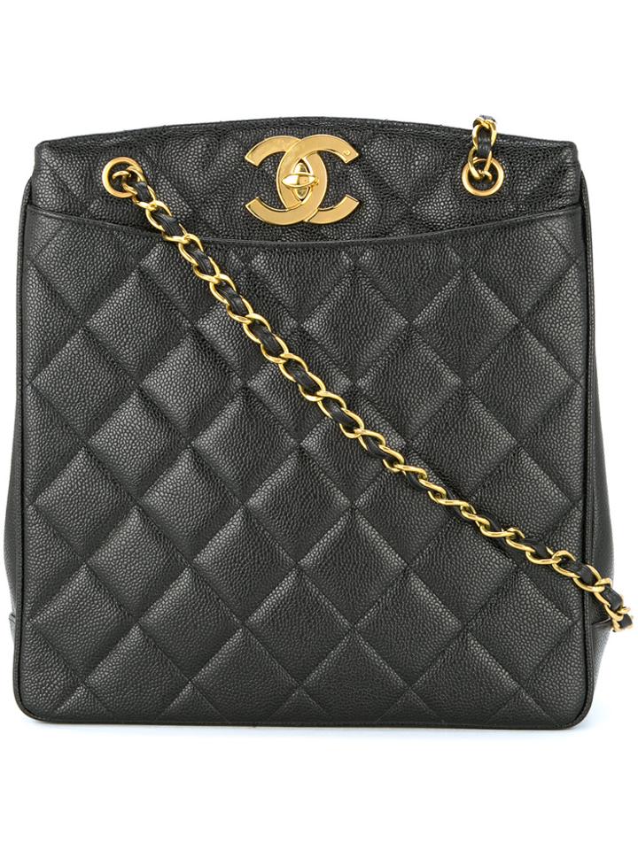 Chanel Vintage Quilted Cc Shoulder Tote Bag - Black