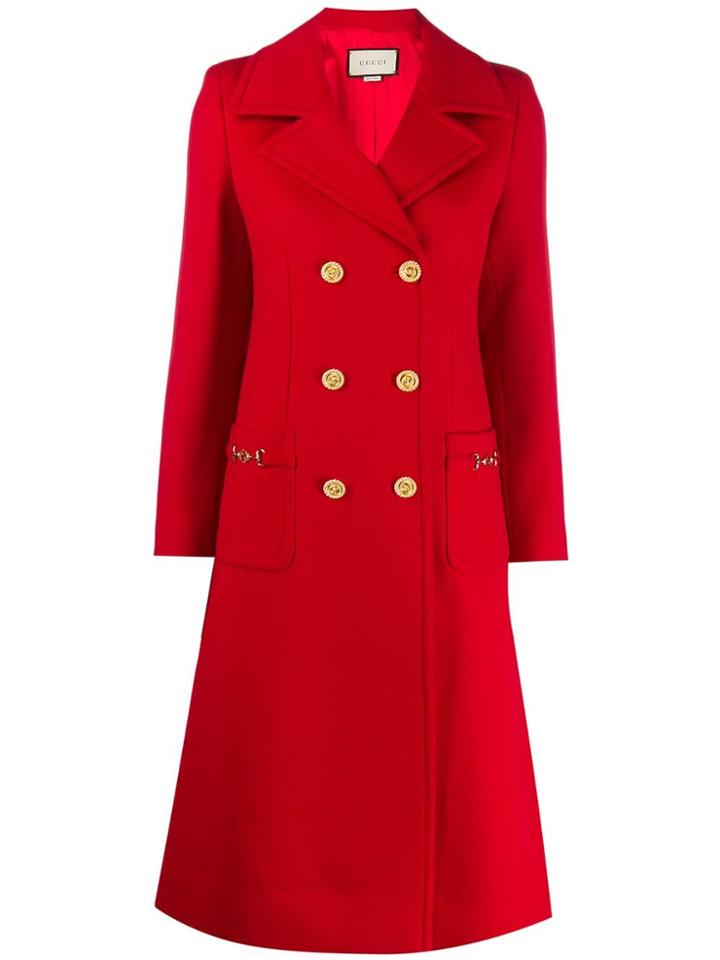 Gucci Double-breasted Horsebit Coat - Red