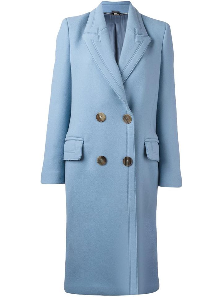 Alexander Mcqueen Double Breasted Peacoat, Women's, Size: 42, Blue, Cupro/virgin Wool