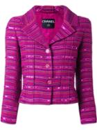 Chanel Vintage Sequin Embellished Striped Blazer, Women's, Size: 36, Pink/purple