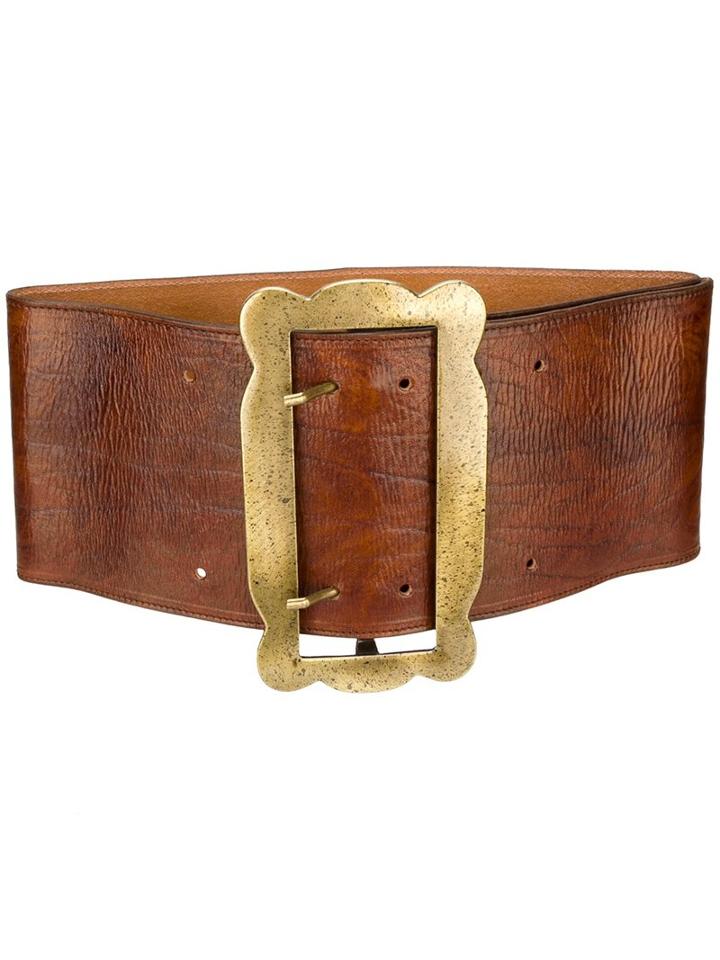 Erika Cavallini Buckle Waist Belt, Women's, Brown, Calf Leather