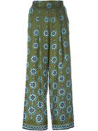 For Restless Sleepers Floral Print Palazzo Pants, Women's, Size: Xs, Green, Silk