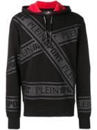 Plein Sport Stripes Logo Print Hoodie - Black