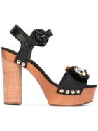 Dolce & Gabbana Raffia Embellished Sandals - Black