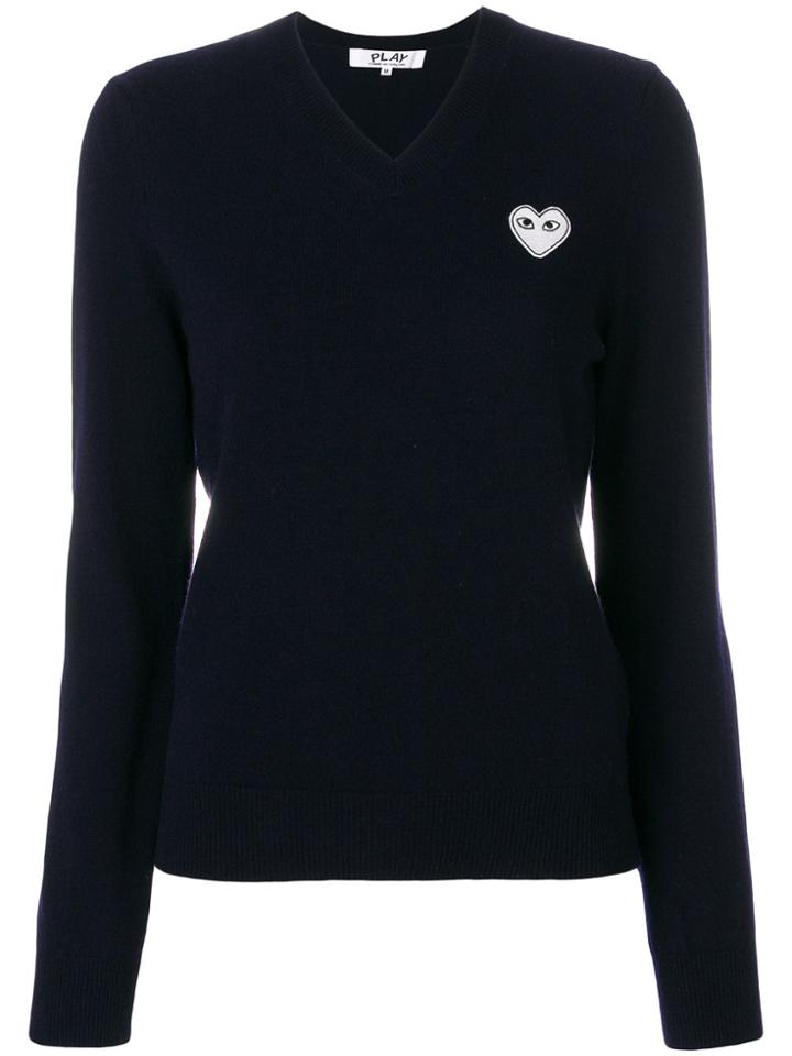 Comme Des Garçons Play V-neck Logo Patch Top - Blue