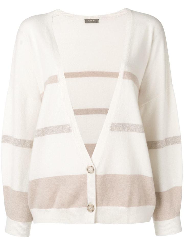 N.peal Deep V Stripe Cardigan - Neutrals