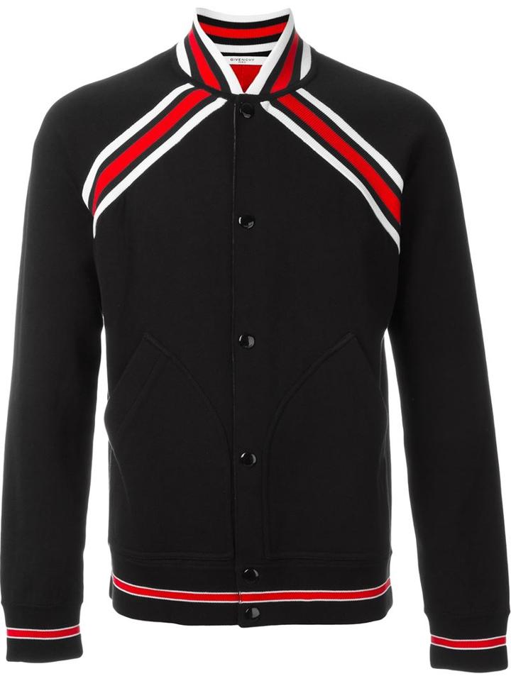 Givenchy Striped Band Varsity Jacket, Men's, Size: Large, Black, Cotton/polyester