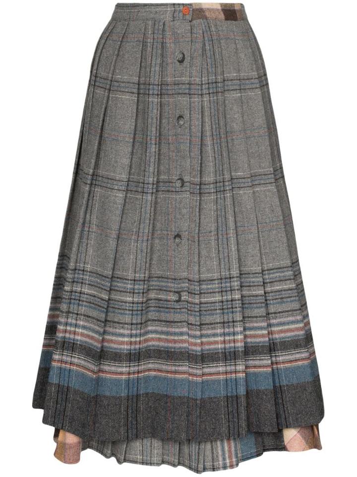 Rentrayage Check Panelled Midi Skirt - Grey