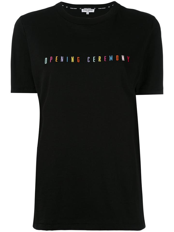 Opening Ceremony - Multicoloured Embroidered Logo T-shirt - Women - Cotton - M, Black, Cotton