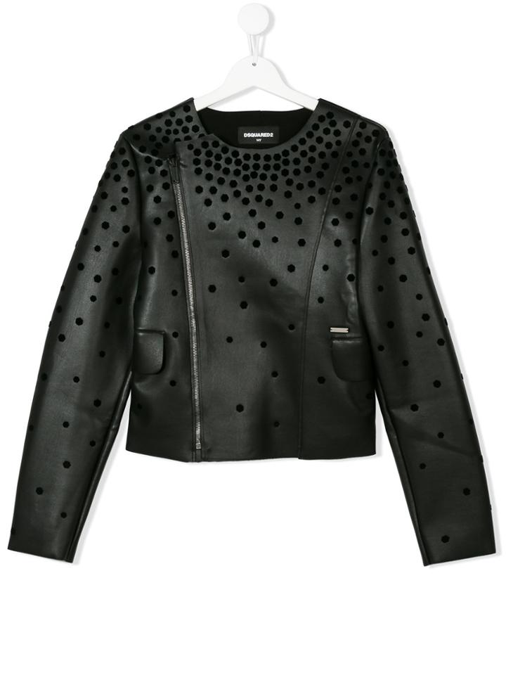Dsquared2 Kids Lozenge Appliqué Biker Jacket - Black
