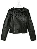 Dsquared2 Kids Lozenge Appliqué Biker Jacket - Black