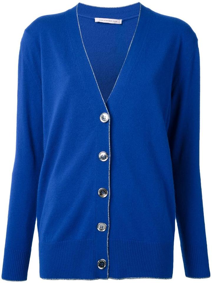 Christopher Kane Metallic Trim Cardigan, Women's, Size: Medium, Blue, Wool/cashmere/polyester