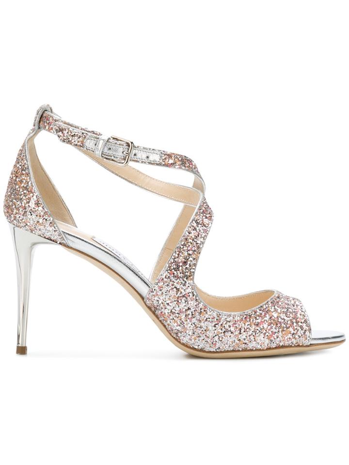 Jimmy Choo Emily 85 Speckled Glitter Sandals - Metallic