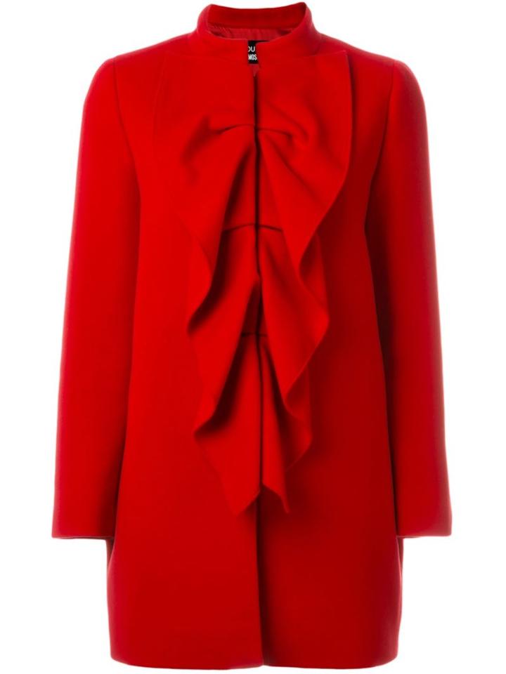 Boutique Moschino Frill Detail Coat, Women's, Size: 46, Red, Acetate/rayon/cashmere/virgin Wool