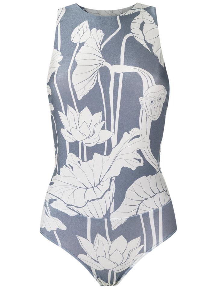 Adriana Degreas Printed Bodysuit, Women's, Size: Medium, Blue, Polyamide/spandex/elastane