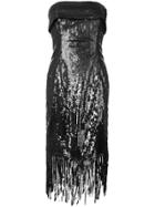Oscar De La Renta Sequinned Fringed Strapless Dress - Black