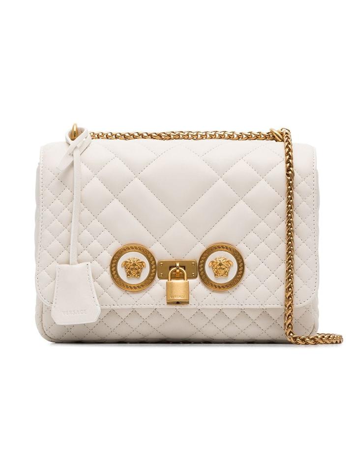 Versace Off White Icon Medium Quilted Leather Shoulder Bag