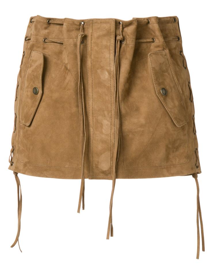 Saint Laurent Tasselled Suede Mini Skirt - Brown