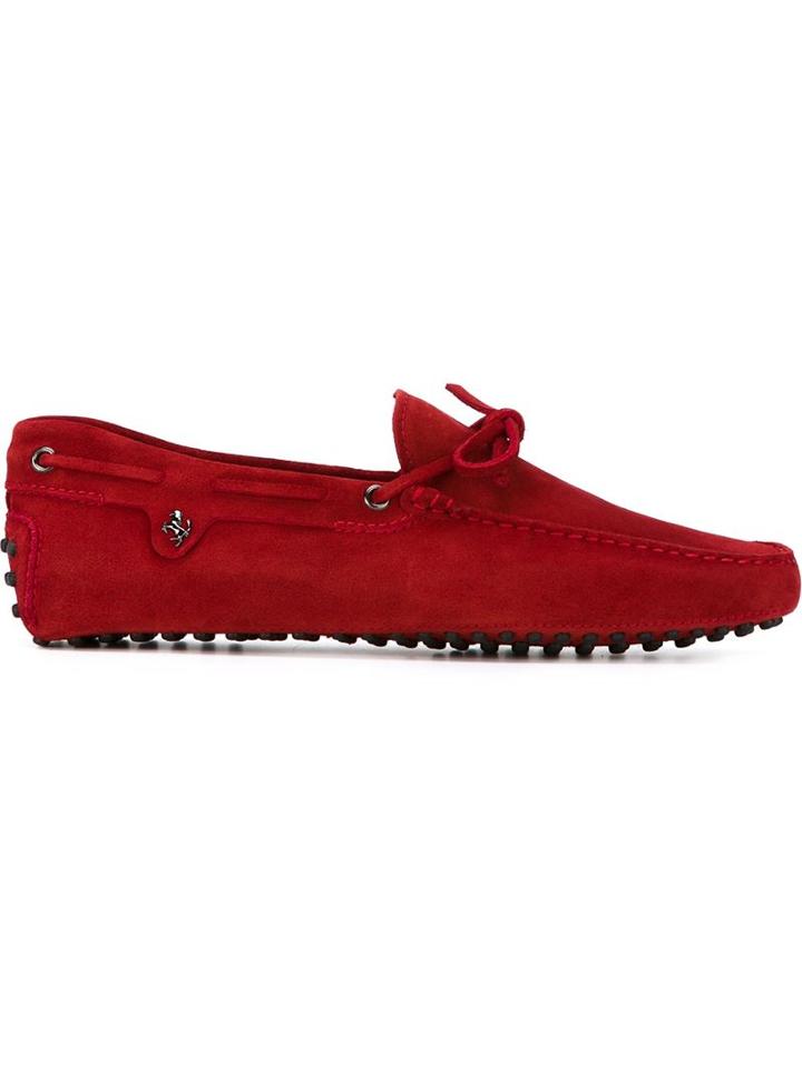 Tod S Ferrari X Tod S Gommino Driving Shoes, Men's, Size: 10, Red, Chamois Leather/leather/rubber