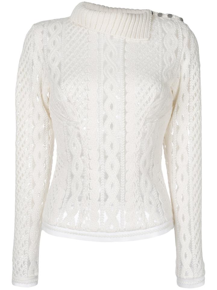 Ermanno Scervino Ribbed Collar Sheer Top - White