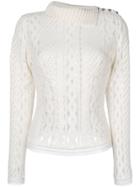 Ermanno Scervino Ribbed Collar Sheer Top - White