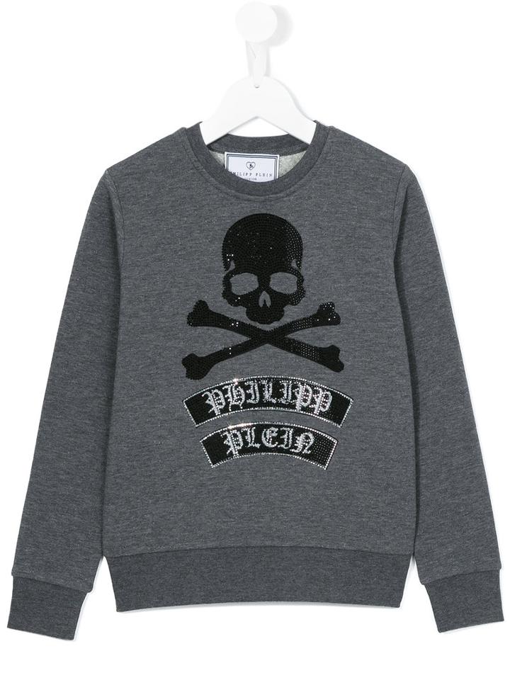 Philipp Plein Kids - Skull & Crossbones Logo Sweatshirt - Kids - Cotton - 10 Yrs, Grey