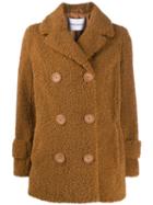 Stand Double-breasted Fitted Coat - Brown