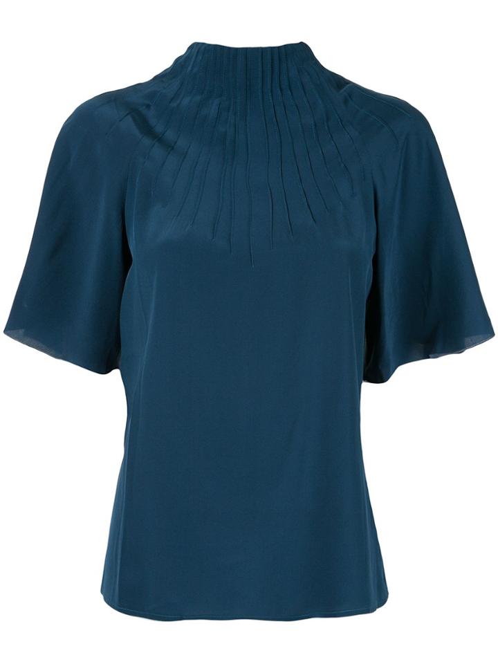 Rochas Pleated Funnel Neck Blouse - Blue