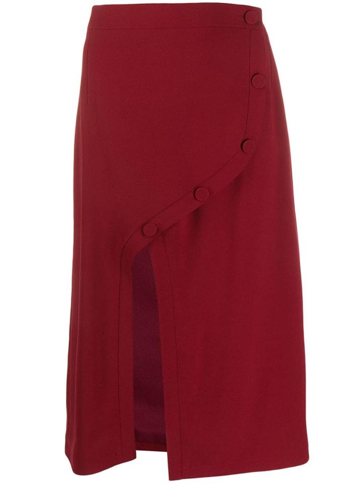 Rokh Front Slit Midi Skirt - Red