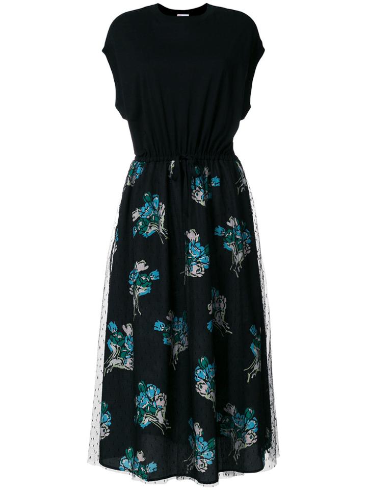 Red Valentino Floral Print Flared Dress - Black