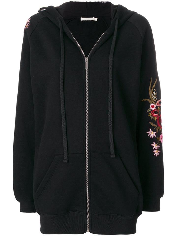 Amen Embroidered Floral Zipped Sweater - Black