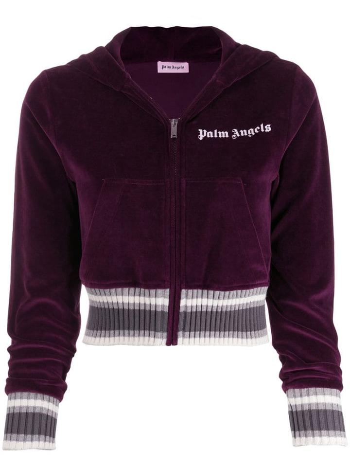 Palm Angels Logo Print Cropped Hoodie - Purple