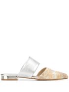 Anna Baiguera Embroidered Pointed Mules - Silver